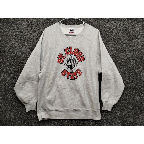 Vintage Lee Cross Grain Sweatshirt Men Large Gray St Cloud State‎ University - Picture 1 of 8
